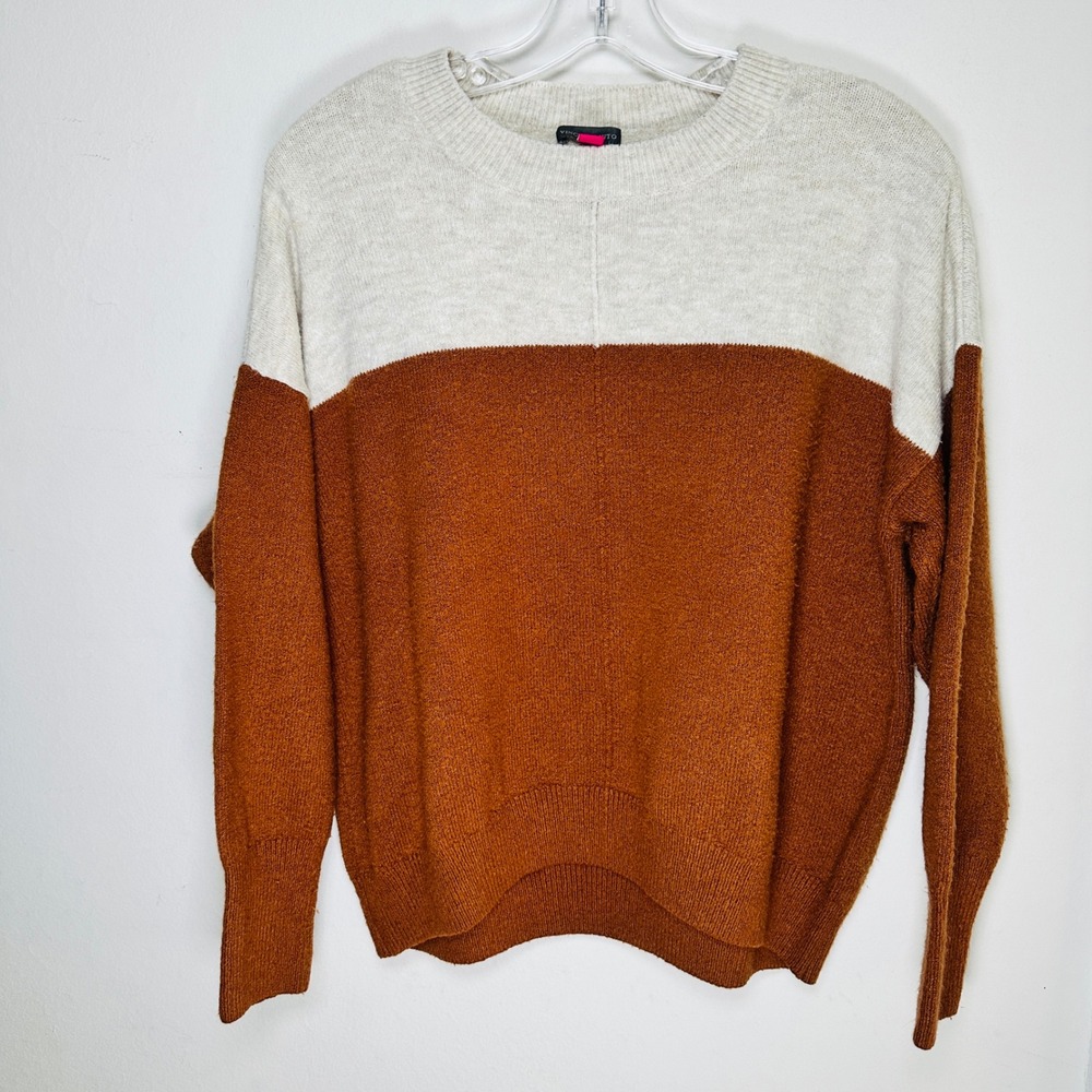 Cozy Fall Crewneck Sweater Colorblock Rust Autumn